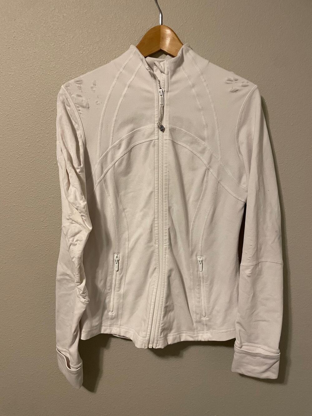 Lululemon Define Jacket Womens 12 White Zip Thumbholes Running Athletic FLAW
